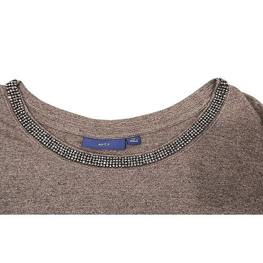 VNT Beaded Neck Top Sz XL Brown Short Sleeve Office Workwear Modest Classy Glam - Picture 2 of 13
